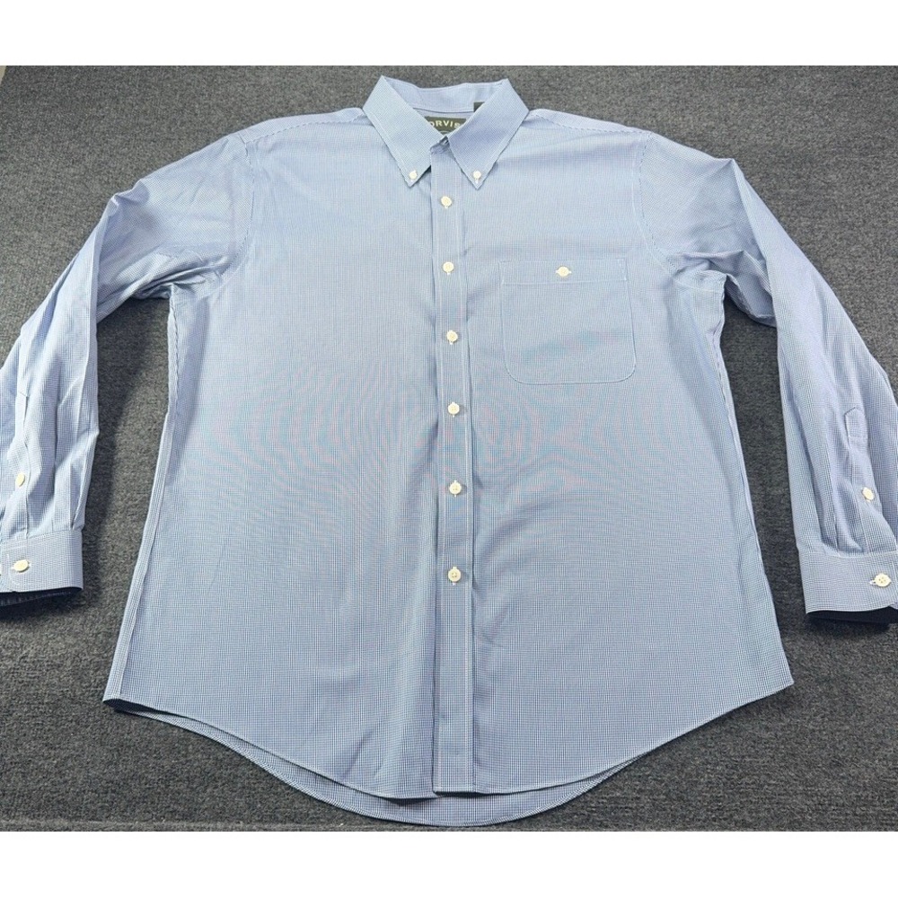 Orvis Trim Fit Mens Blue White Gingham Cotton Button Down Shirt EUC